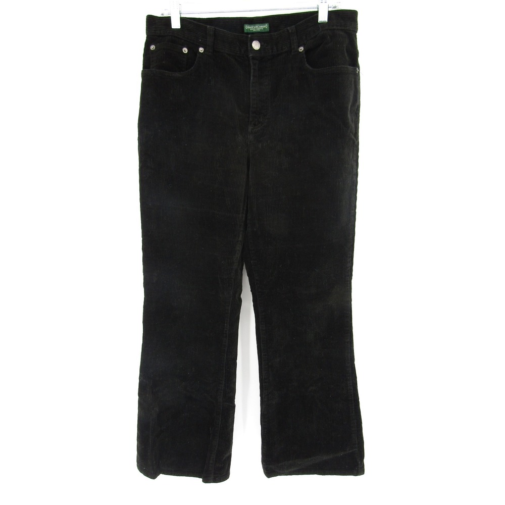 Lauren Ralph Lauren Corduroy Pants 10P Black Straight Leg Preppy Academia Classy